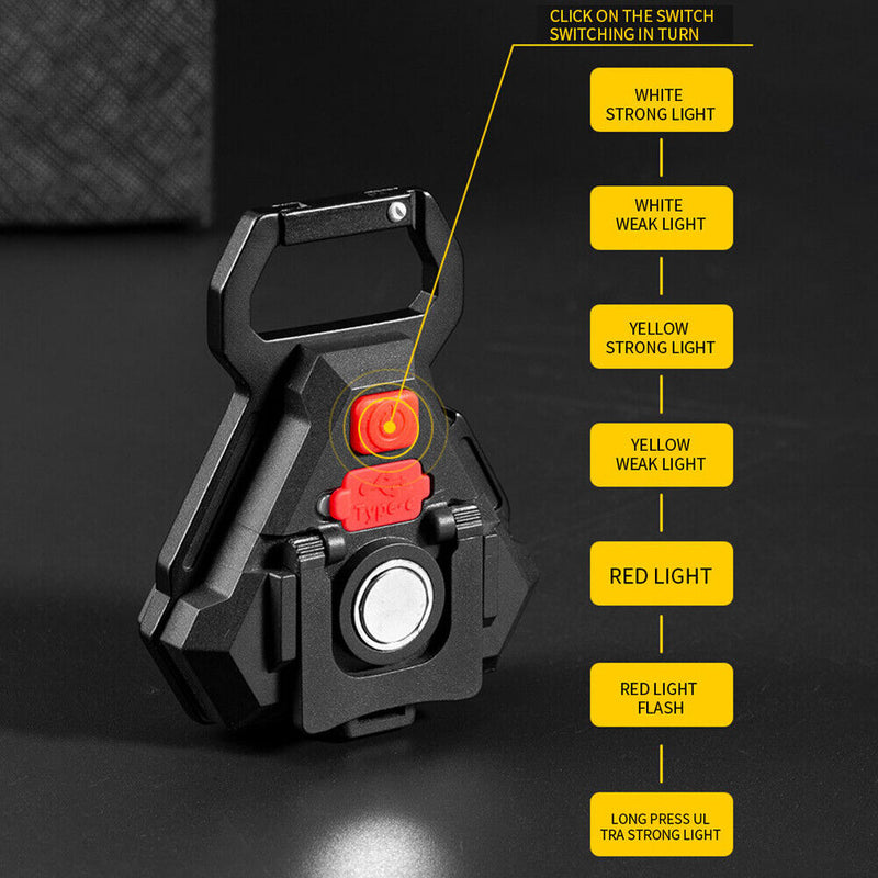 Mini Flashlight Work Light LED Portable Strong Keychains Lamp Corkscrew (B)