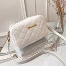 Women PU Leather Thread Crossbody Bag Diamond Lattice Messenger Bag (White)