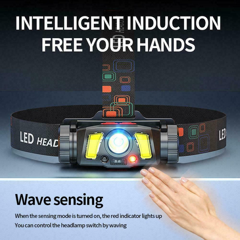 2000LM LED Headlight Head Lamp Motion IR Sensor Head Light Super Battery X4K6