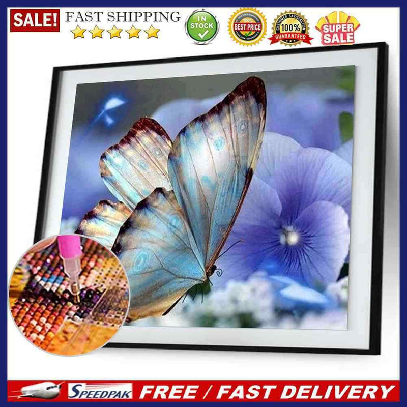 Blue Butterfly 5D Diamond DIY Painting Kit Home Decor Craft 30 X 25cm