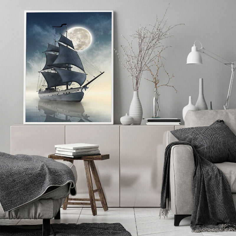 Oil Paint By Numbers Boat Frameless Picture Craft Kit for Home Living Room