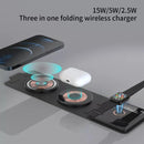 15W 3 in 1 Wireless Charger Foldable Clear Glass Portable Fast Charger.