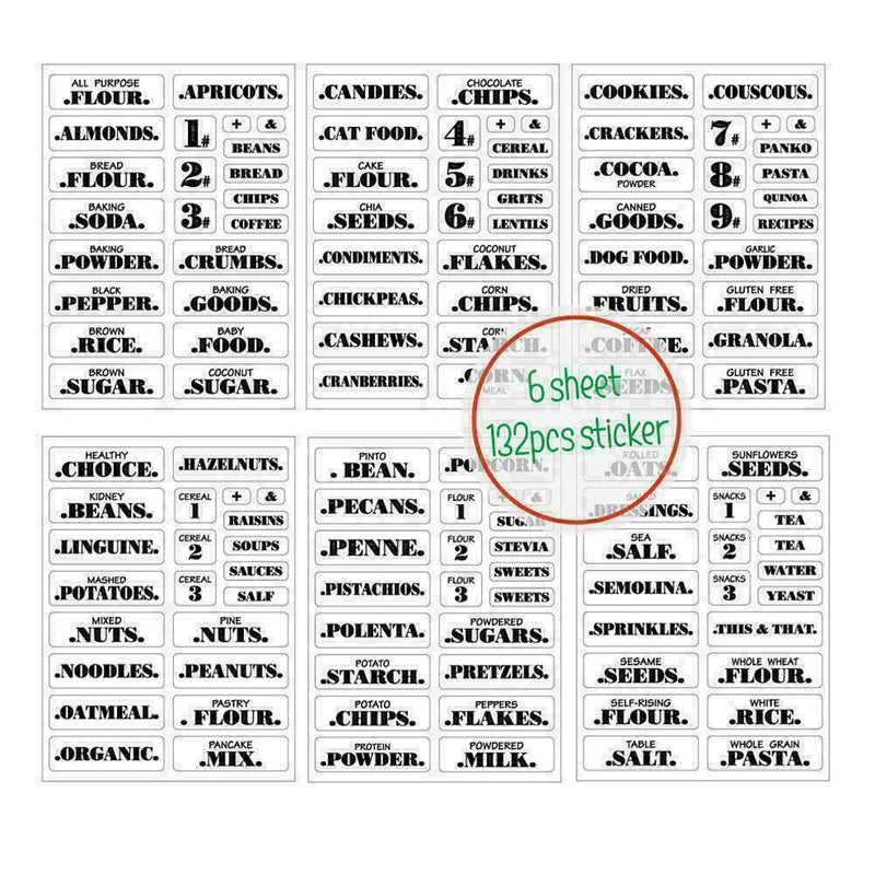 132Pcs/6 Sheets Kitchen Pantry Labels Transparent Waterproof HOT I4V9