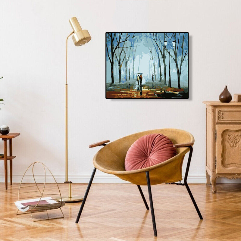 Hand Painted Artwork Frameless DIY Raining Lovers Painting By Numbers Picture