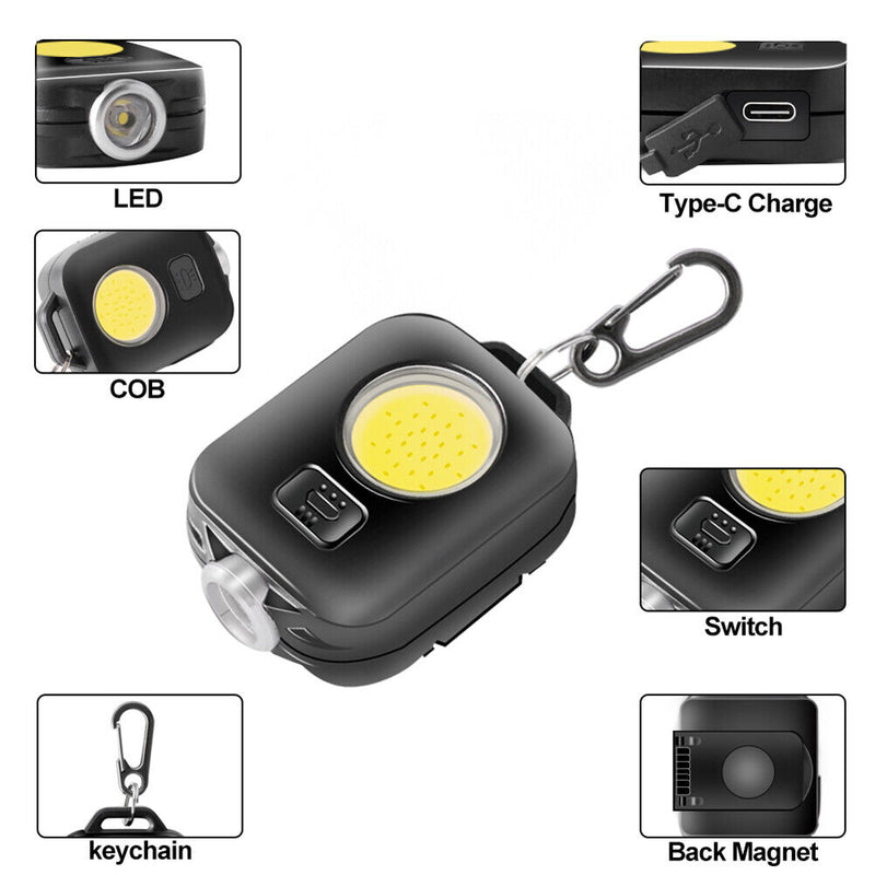 Emergency Work Lights Keychains Waterproof COB LED Flashlight Torch (Black)