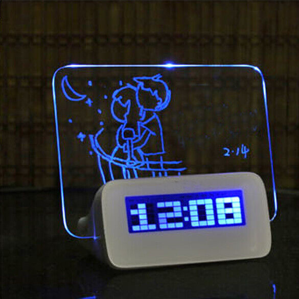 Digital Calendar LED Fluorescent Message Board USB Light Alarm Clock Thermometer