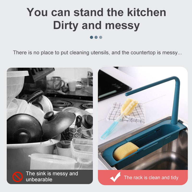 Expandable Kitchen Sink Rack Retractable Household Sink Dish Pool (Blue) Newly