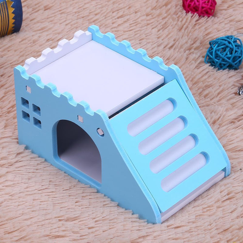 Hamster Staircase Villa Sleeping House Bear Pet Nest Log Cabinet(Blue)