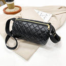 Cotton Padded Lattice Quilted Handbag Zipper Cylindrical Bucket Bag (Black)