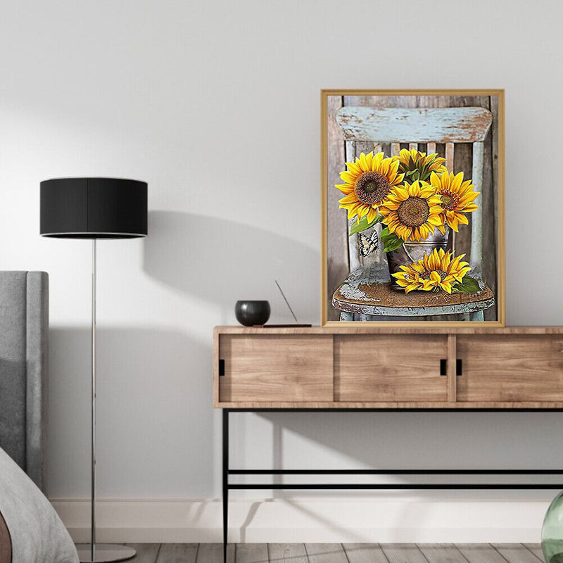 Frameless Oil Paint By Numbers DIY Sunflower Picture Craft Kit for Living Roo