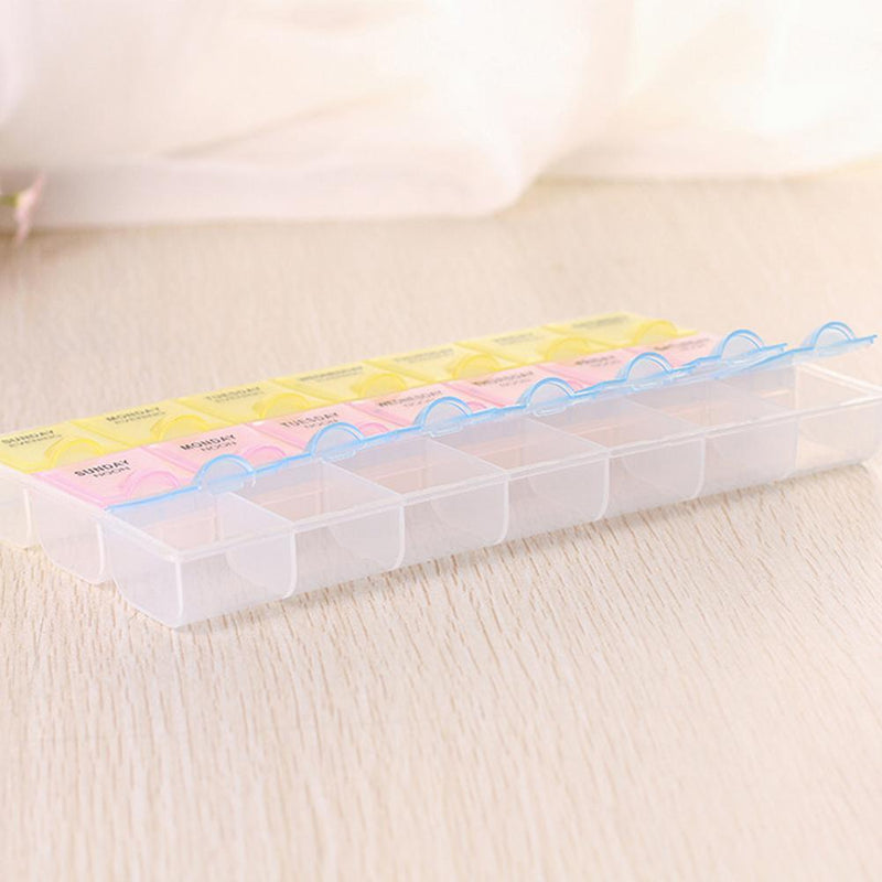 7 Days Weekly Transparent 21 Compartment Lid Tablet Pill Box Holder Case