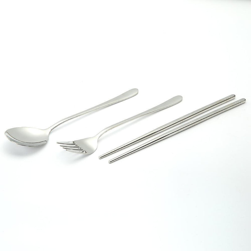 4pcs Stainless Steel Dinnerware Set Portable Chopsticks Spoon Fork Tableware