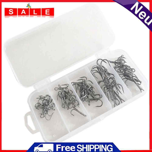 50pcs High Carbon Steel Barbed 3-Claw Fishing Hooks Set Lure Triple Fishhook