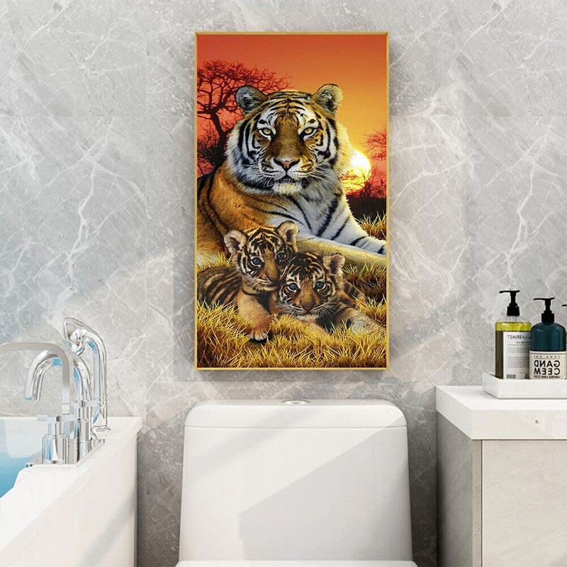 Tiger Mom and Kids Oil Paint By Numbers Kit DIY Home Decoration Gift Wall A