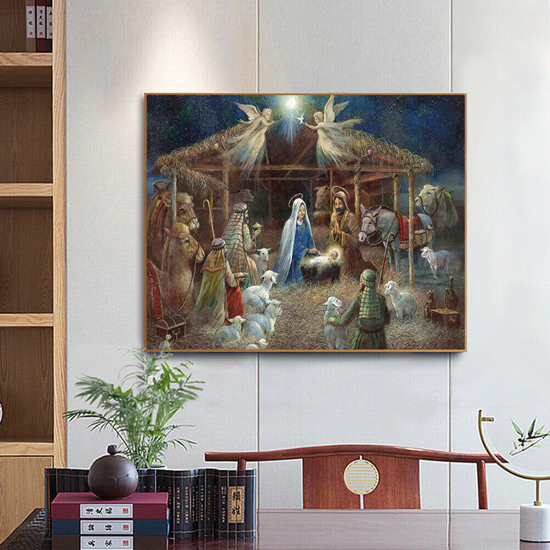 Nativity Oil Paint By Numbers Kits Canvas DIY Picture Hand Painted Wall Crafts