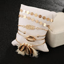 6pcs European Pineapple Slice Bracelet Boho Tassel Shell Bangles Women Jewelry