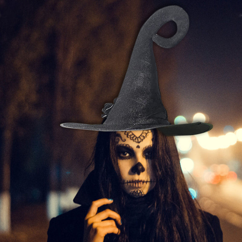 Halloween Witch Hat Pointed Velvet Witch Hat with Flower Woman Costume Props