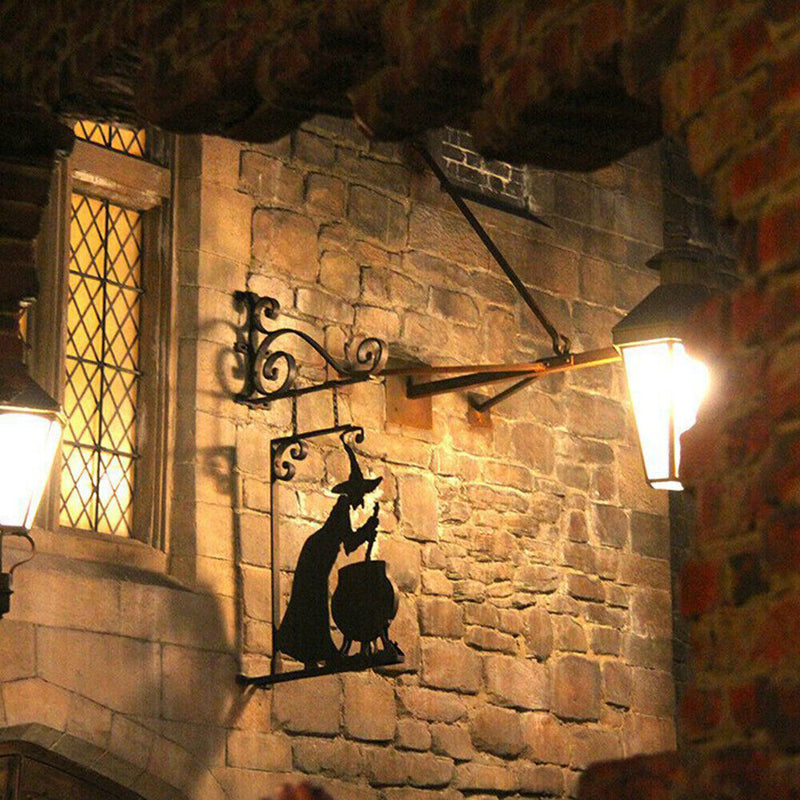 Holiday Decor Black Witch Sign Metal Witch Wall Silhouette for Garden Patio Door