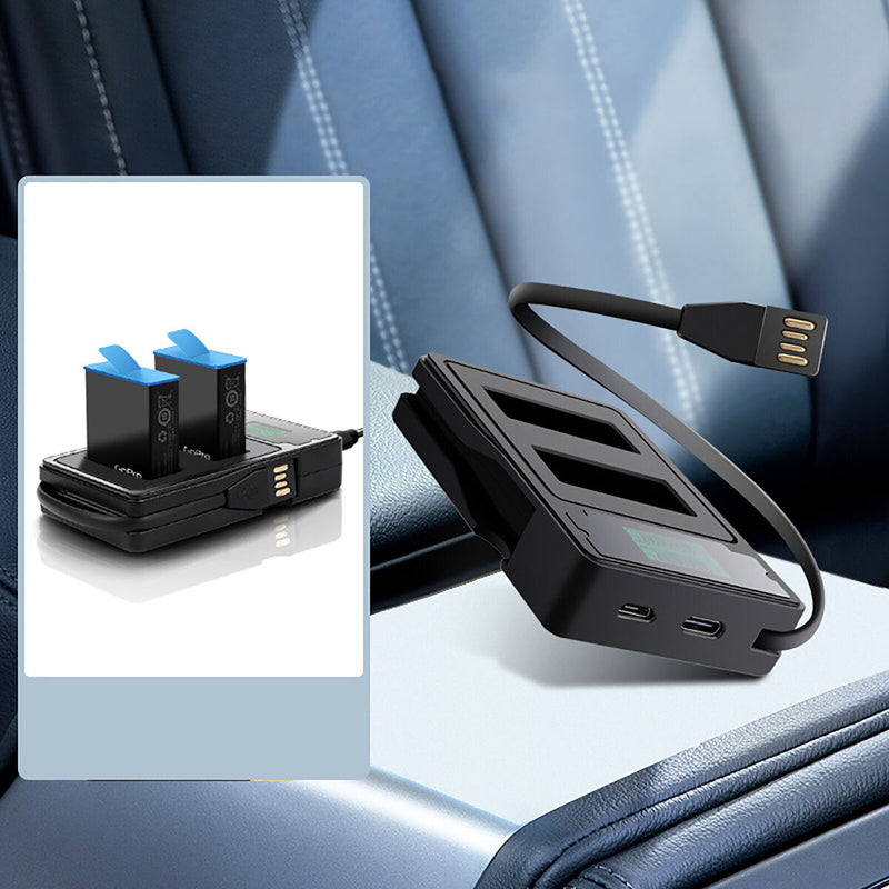 For GoPro Hero 9 Camera Battery 2 Battery Charger LCD Display Charging Station
