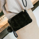 Women Clutch Fur Plush Bag Casual Handbag Purse Winter Crossbody Bag(Black)
