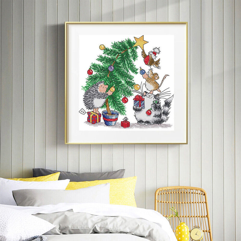 14CT Partial Cross Stitch Christmas Tree Counted DIY Embroidery Home Decoration