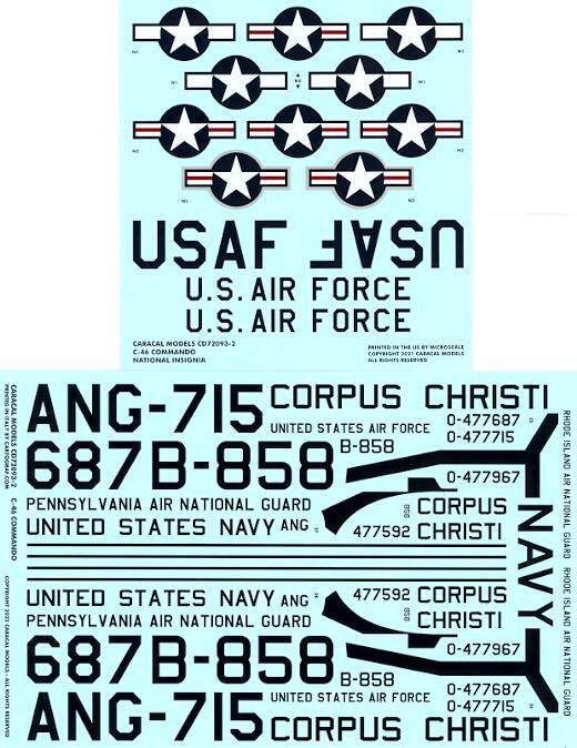 Caracal Decals 1/72 CURTISS C-46 COMMANDO USAF & USN Versions