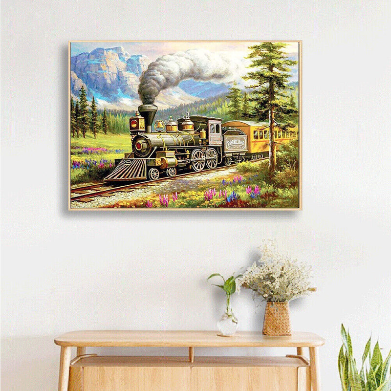 5D Full Round Drill Mosaic Craft DIY Forest Train Rhinestone Diamond Painting