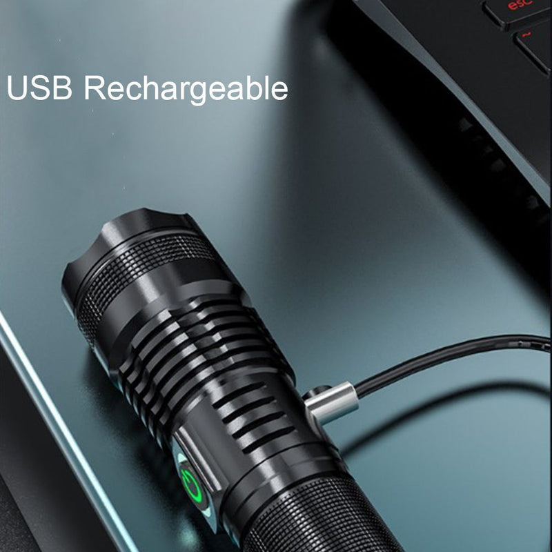zoom Zoomable Torch Lamp Battery Power LED Glare Glashlight USB Charging