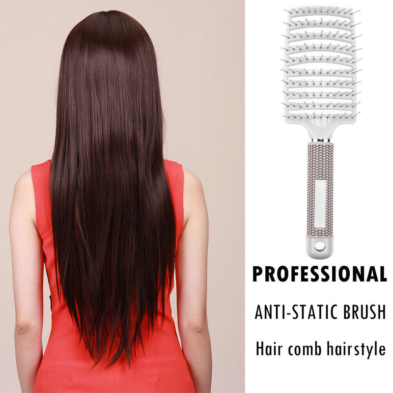 Hair Scalp Massage Comb Bristle Nylon Wet Curly Detangle Hair Brush (White)