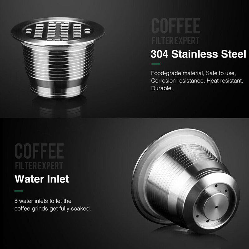 3pcs Coffee Capsule Cup Refillable Baskets Pod + Spoon Brush for Nescafe