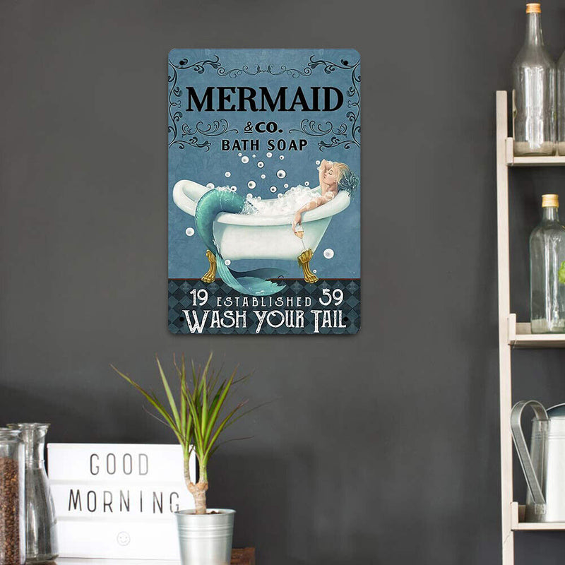 Retro Bathing Mermaid Metal Plate Painting for Bar Pub Tin Plaque Wall Sign