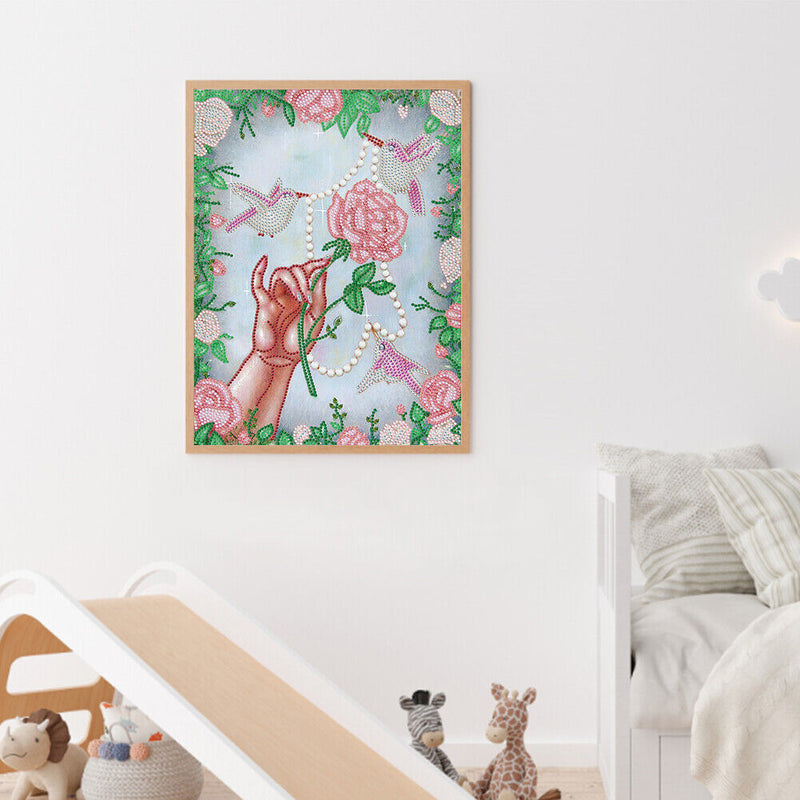 5D Diamond Painting Kit Rose Bird Partial Special Shape Drill DIY Wall Art Craft
