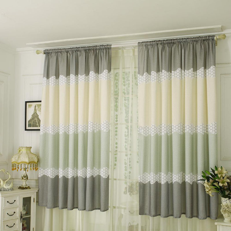 Geometry Semi Blackout Curtains Home Windows Tulle Sheer Drape (Green Grey