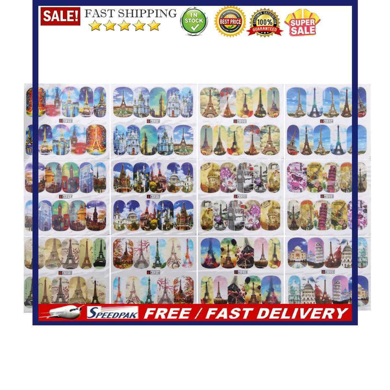 12Patterns Water Decals Nail Art Transfer Stickers Big Sheet Manicure Decor