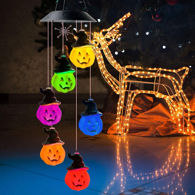Solar Color-Changing Halloween Lamp Party Wind Chime Hook Lantern (Pumpkin)