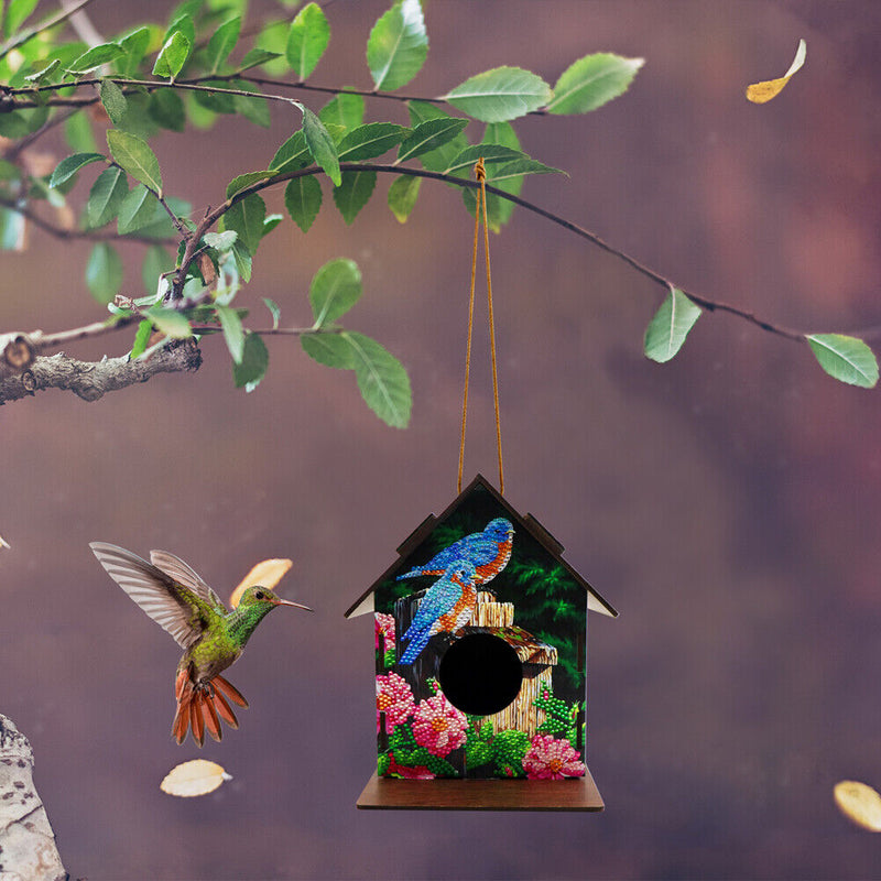Hanging Bird House DIY Diamond Painting Wooden Bird Nest Hut Parrot Cage Shelter
