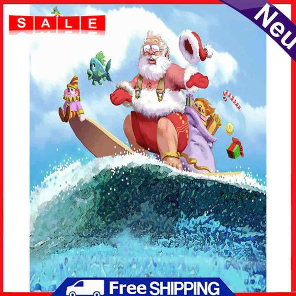 Surfing Santa Claus Frameless Picture Oil Paint By Numbers Hand Painted Picture