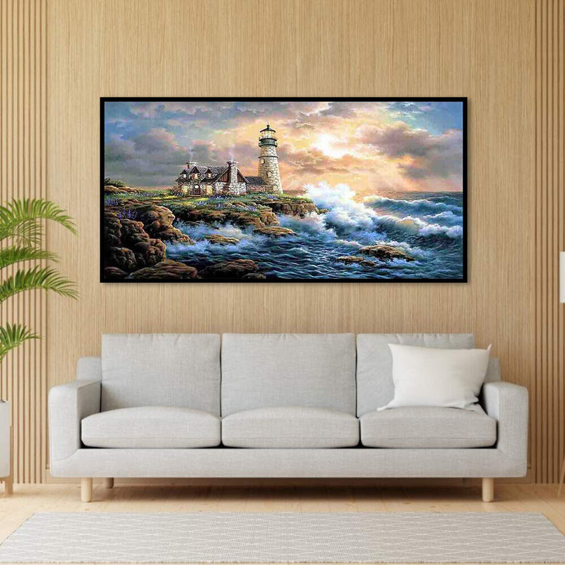 11CT Counted Full Cross Stitch Lighthouse DIY Cotton Thread Wall Art Home Crafts
