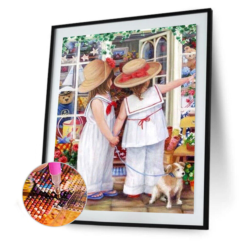 DIY Full Round Drill Diamond Painting Two Girls Handmade Room Decor Art Craft