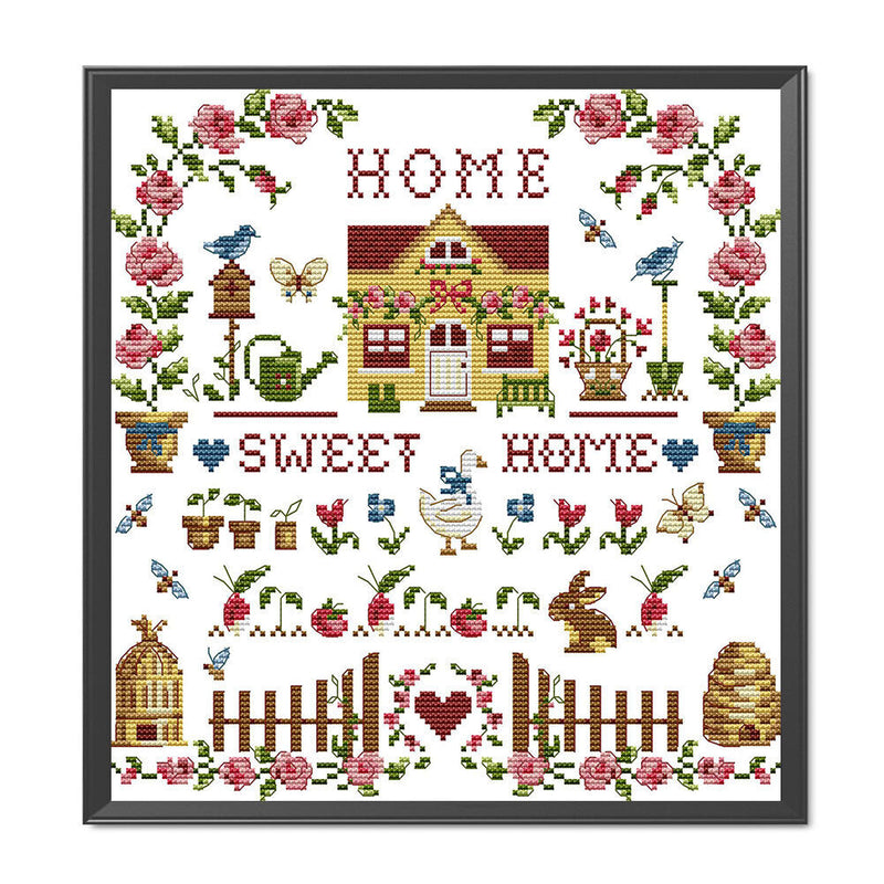 Partial Cross Stitch 14CT Cotton Thread DIY Sweet Home Printed Embroidery