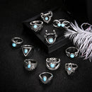 11x Crescent Turquoise Ring Owl Knuckle Finger Combination Ring Jewelry Set