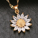 Mom Gifts Titanium Steel Luxury Choker Pendant Zircon Sunflower Necklace