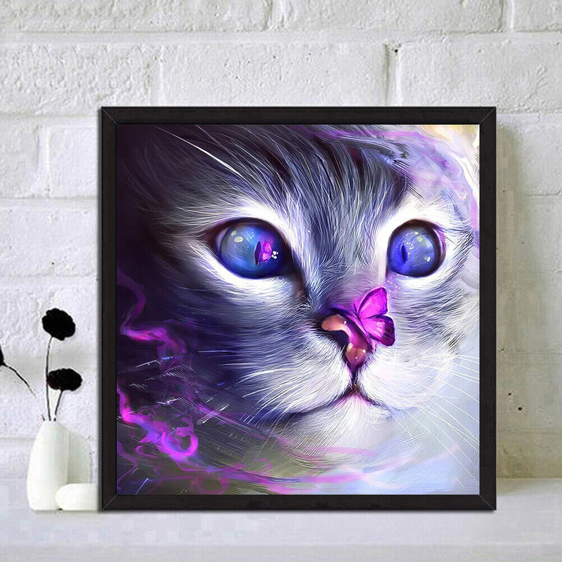 DIY Diamond Painting Purple Cat Full Round Drill Decor Art Picture for Home