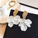 Jewelry Korea Women White Dangle Stud Alloy Crack Shell Flower Petal Earrings