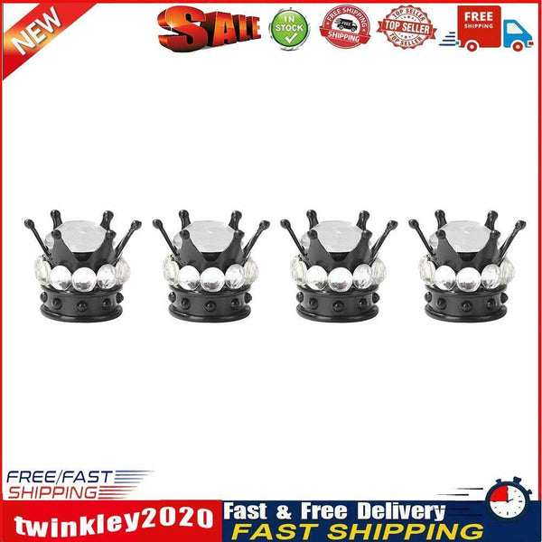 4pcs Auto Car Bling Rhinestone Black Crown Wheel Tire Valve Caps (White) Newly