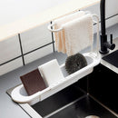 Telescopic Sink Shelf Towel Bar Sponge Drainer Storage Rack Basket (White) Newly