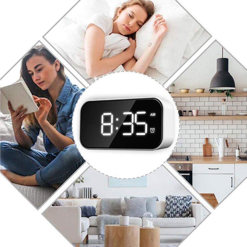 Wake Up Bedside Desktop LED Digital Alarm Clock with Snooze (White + White)