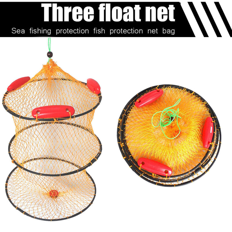2 Layer Portable Foldable Fishing Floating Net Shrimp Cage Trap Networks Newly