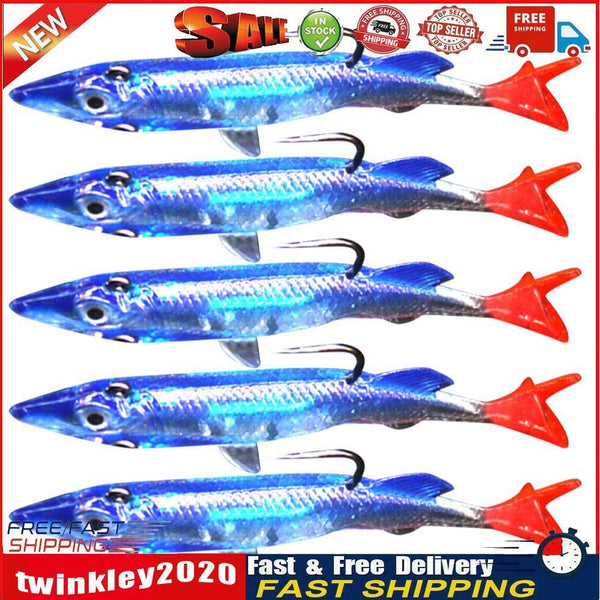 Soft Lures 8cm Wobbler  Head Hook Bait Jig Bass Fishing Tackle (5pcs) Newly