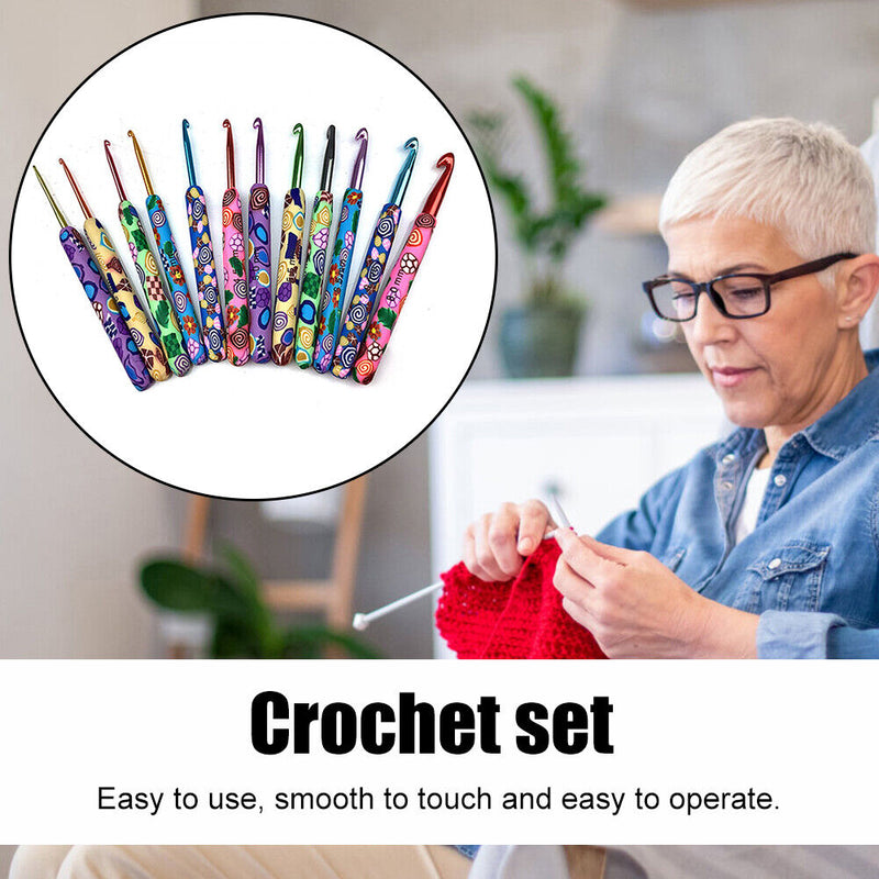 12pcs Ceramic Handle Knitting Needles Aluminum Crochet Hooks Set DIY Craft Tools